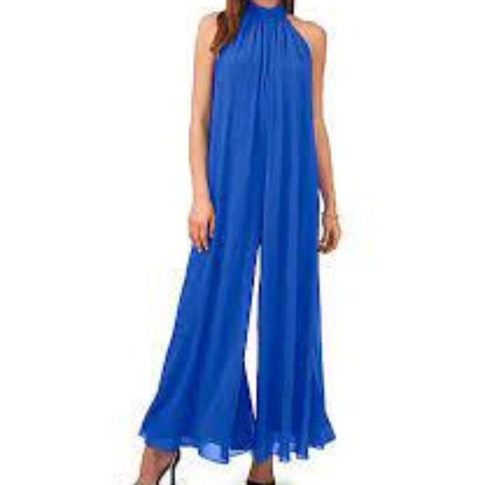 Vince Camuto Sleeveless Halter Neck Chiffon Wide Leg Jumpsuit